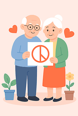 전신 여자 할아버지 노년 남자 꽃 화분 할머니 일러스트 미소 들기 두명 팻말 하트 선거 노인만 안경낌 기표문양 일러캐릭터 AI파일 모양 식물 캐릭터 문양 안경 모션 프레임 표정 사람 성인 민주주의 성인만 파일형식 벡터