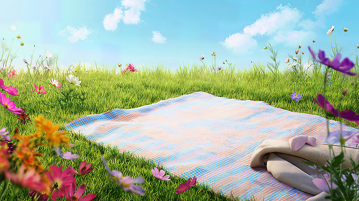 JPG 구름 편집이미지 꽃밭 자연 하늘 잔디 사람없음 햇빛 소풍 돗자리 체크무늬 편집실사 AI포토 AI콘텐츠 자연요소 식물 꽃 무늬 태양 야외활동 CG 생태계 파일형식