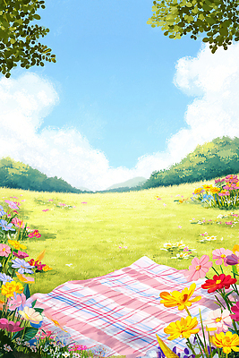 JPG 나무 구름 편집이미지 꽃밭 자연 하늘 잔디 사람없음 햇빛 소풍 돗자리 체크무늬 편집실사 AI포토 AI콘텐츠 자연요소 식물 꽃 무늬 태양 야외활동 CG 생태계 파일형식