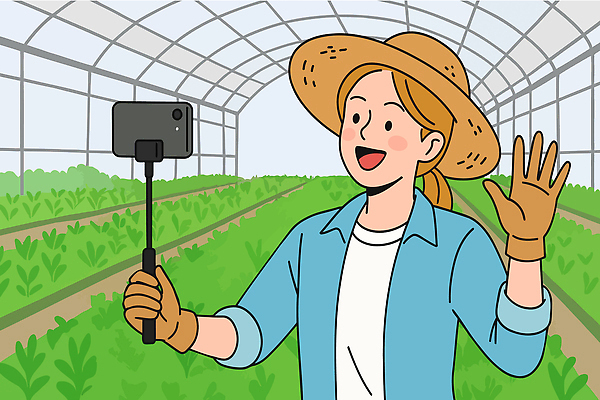 직업 여자 장갑 일러스트 한명 상반신 청년 스마트폰 농장 촬영 밀짚모자 손인사 방송 귀농 비닐하우스 거치대 셀카봉 청년여자한명만 청년농부 라이브커머스 국내일러스트 AI파일 모자_잡화 1 잡화 농업 사람 성인 핸드폰 스마트기기 인사 농부 모바일쇼핑 여자한명만 청년여자만 파일형식 벡터