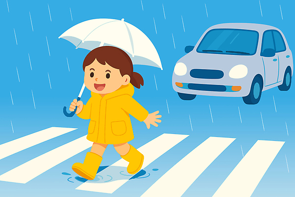 전신 여자 어린이 일러스트 우산 자동차 장화 한명 미소 들기 소녀 걷기 비 횡단보도 웅덩이 우비 건너기 소녀한명만 국내일러스트 AI파일 자연요소 1 옷 육상교통 신발 모션 날씨 표정 사람 보행로 여자한명만 소녀만 파일형식 벡터