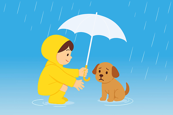 전신 여자 어린이 일러스트 우산 장화 한명 미소 들기 소녀 슬픔 비 강아지 우비 웅크림 손뻗기 소녀한명만 국내일러스트 AI파일 자연요소 1 옷 감정 신발 모션 날씨 표정 사람 반려동물 개 여자한명만 소녀만 파일형식 벡터