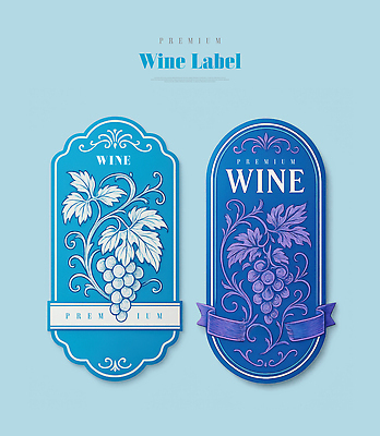PSD 편집이미지 하늘색 포도 사람없음 세트 라벨 와인 심볼 포도넝쿨 아르누보 이미지편집 과일 프레임 주류 미술 파란색 덩굴 파일형식