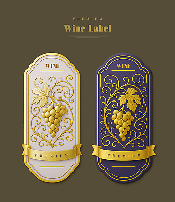 PSD 편집이미지 포도 사람없음 세트 라벨 와인 금색 심볼 포도넝쿨 아르누보 이미지편집 컬러 과일 프레임 주류 미술 덩굴 파일형식
