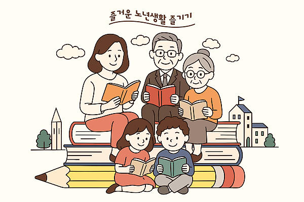 전신 나무 구름 여자 노년 남자 어린이 일러스트 가족 미소 앉기 소녀 소년 여러명 성인 건물 실버라이프 실버 무릎꿇기 읽기 즐거움 지우개연필 진드기 책더미 안경낌 국내일러스트 AI파일 자연요소 식물 라이프스타일 건축물 감정 안경 다수 관계 모션 표정 사람 책 연필 해충 무더기 파일형식 벡터