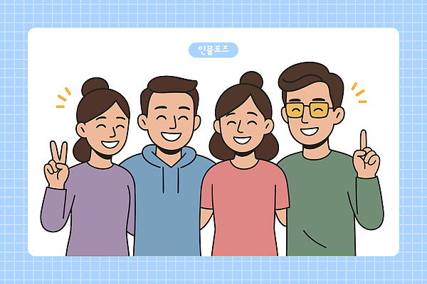 여자 남자 하늘색 일러스트 어깨동무 웃음 여러명 상반신 성인 선글라스 가리킴 브이 성인만 국내일러스트 AI파일 안경 포즈 다수 표정 사람 손짓 파란색 파일형식 벡터