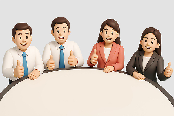 PSD 편집이미지 여자 남자 탁자 협력 미소 정장 여러명 상반신 성인 3D 비즈니스맨 비즈니스우먼 동료 따봉 성인만 편집3D 옷 가구 다수 비즈니스 관계 표정 사람 최고 직장인 디지털합성 파일형식