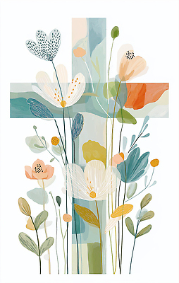 JPG 꽃 하늘색 십자가 잎 일러스트 사람없음 국내일러스트 AI일러스트 AI콘텐츠 식물 파란색 파일형식