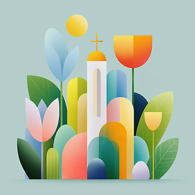 JPG 꽃 기독교 십자가 일러스트 사람없음 컬러풀 성당 교회 천주교 풀잎 아치 은혜 국내일러스트 AI일러스트 AI콘텐츠 식물 종교 컬러 잎 종교건축 건물 풀_식물 파일형식