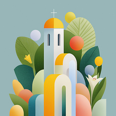 JPG 꽃 기독교 십자가 일러스트 사람없음 컬러풀 성당 교회 천주교 풀잎 아치 은혜 국내일러스트 AI일러스트 AI콘텐츠 식물 종교 컬러 잎 종교건축 건물 풀_식물 파일형식