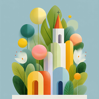 JPG 꽃 기독교 십자가 일러스트 사람없음 컬러풀 성당 교회 천주교 풀잎 아치 은혜 국내일러스트 AI일러스트 AI콘텐츠 식물 종교 컬러 잎 종교건축 건물 풀_식물 파일형식