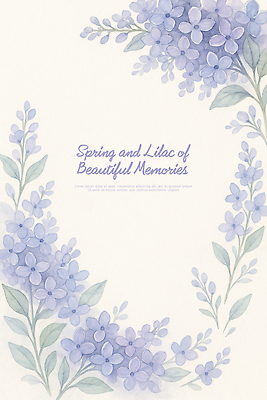 PSD 잎 일러스트 수채화 프레임 사람없음 보라색 번짐 라일락 국내일러스트 식물 꽃 컬러 파일형식 효과