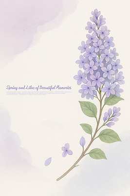 PSD 꽃잎 잎 일러스트 수채화 프레임 사람없음 보라색 번짐 라일락 국내일러스트 식물 꽃 컬러 파일형식 효과