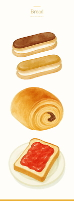 PSD 접시 일러스트 수채화 사람없음 토스트 딸기잼 엘리먼트 에클레어 뺑오쇼콜라 국내일러스트 식기 빵 디저트 잼 파일형식