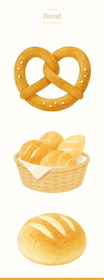 PSD 일러스트 수채화 사람없음 바구니 크루아상 천 엘리먼트 브레첼 국내일러스트 빵 디저트 직물 파일형식