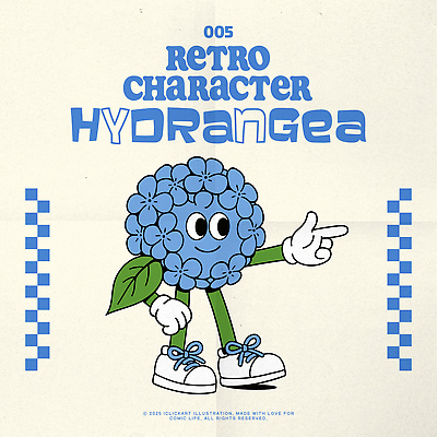 허리손 장갑 신발 잎 일러스트 미소 사람없음 파란색 가리킴 수국 꽃캐릭터 일러캐릭터 AI파일 식물 캐릭터 잡화 꽃 컬러 포즈 표정 손짓 파일형식 벡터