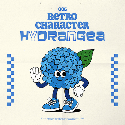 허리손 장갑 신발 잎 일러스트 미소 사람없음 파란색 손들기 손인사 수국 꽃캐릭터 일러캐릭터 AI파일 식물 캐릭터 잡화 꽃 컬러 포즈 모션 표정 인사 파일형식 벡터