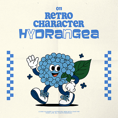 장갑 신발 잎 일러스트 미소 사람없음 파란색 손들기 걷기 손인사 수국 꽃캐릭터 일러캐릭터 AI파일 식물 캐릭터 잡화 꽃 컬러 모션 표정 인사 파일형식 벡터