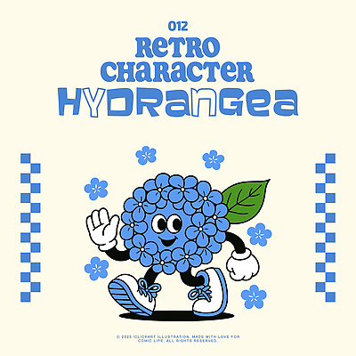 장갑 신발 잎 일러스트 미소 사람없음 파란색 손들기 걷기 손인사 수국 꽃캐릭터 일러캐릭터 AI파일 식물 캐릭터 잡화 꽃 컬러 모션 표정 인사 파일형식 벡터