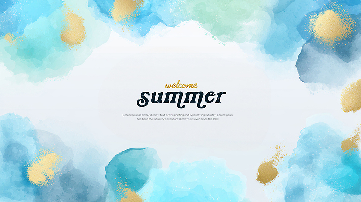 PSD 백그라운드 일러스트 수채화 프레임 사람없음 여름 파란색 금색 번짐 겹침 카피스페이스 국내일러스트 계절 컬러 공백 파일형식 효과