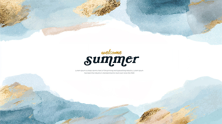PSD 백그라운드 일러스트 수채화 프레임 사람없음 여름 파란색 금색 번짐 겹침 카피스페이스 국내일러스트 계절 컬러 공백 파일형식 효과