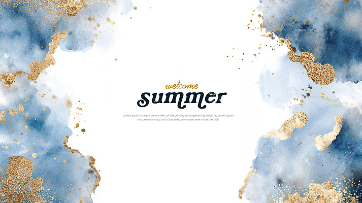 PSD 백그라운드 일러스트 수채화 프레임 사람없음 여름 파란색 금색 번짐 겹침 카피스페이스 국내일러스트 계절 컬러 공백 파일형식 효과