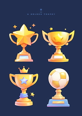 PSD 별 일러스트 축구공 왕관 사람없음 반짝임 우승 남색 트로피 오브젝트 광택 엘리먼트 국내일러스트 자연요소 컬러 공 축구용품 모션 최고 상_우승 파일형식