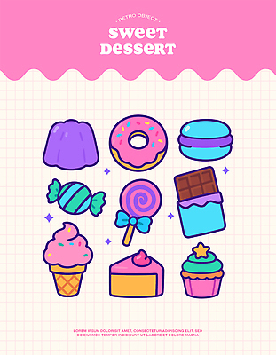 별 리본 분홍색 일러스트 막대사탕 사람없음 반짝임 귀여움 초콜릿 도넛 달콤 조각케이크 컵케이크 격자 푸딩 콘아이스크림 마카롱 알사탕 엘리먼트 스프링클 아기자기 국내일러스트 AI파일 자연요소 컬러 컨셉 무늬 모션 아이스크림 디저트 사탕 장식 케이크 맛 파일형식 벡터