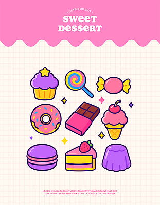 별 분홍색 일러스트 막대사탕 사람없음 귀여움 초콜릿 체리 도넛 달콤 조각케이크 컵케이크 격자 푸딩 콘아이스크림 마카롱 딸기케이크 알사탕 엘리먼트 아기자기 국내일러스트 AI파일 자연요소 컬러 컨셉 무늬 과일 딸기 아이스크림 디저트 사탕 케이크 맛 파일형식 벡터