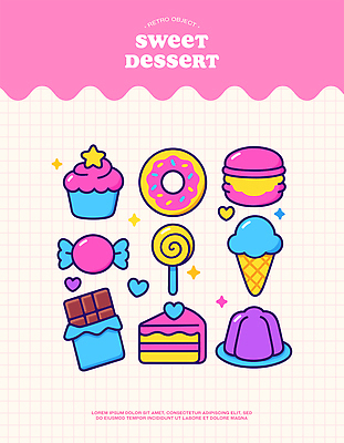 접시 별 분홍색 일러스트 막대사탕 사람없음 반짝임 귀여움 초콜릿 하트 도넛 달콤 조각케이크 컵케이크 격자 푸딩 콘아이스크림 마카롱 알사탕 엘리먼트 아기자기 국내일러스트 AI파일 자연요소 모양 식기 컬러 컨셉 무늬 모션 아이스크림 디저트 사탕 케이크 맛 파일형식 벡터