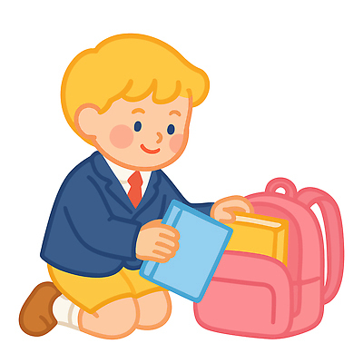 전신 남자 교복 어린이 일러스트 책가방 한명 미소 들기 소년 책 잡기 무릎꿇기 정리 짐싸기 생활습관 혼자 소년한명만 일러캐릭터 AI파일 캐릭터 1 옷 가방 모션 표정 사람 습관 남자한명만 소년만 파일형식 벡터