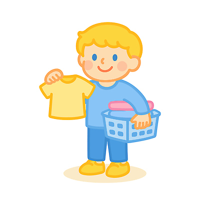 전신 옷 남자 어린이 일러스트 한명 미소 들기 소년 빨래 빨래통 생활습관 혼자 소년한명만 옷정리 일러캐릭터 AI파일 캐릭터 1 가사 모션 표정 사람 정리 습관 남자한명만 소년만 파일형식 벡터