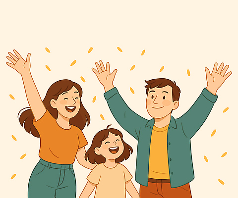 여자 남자 행복 어린이 일러스트 가족 웃음 소녀 상반신 성인 세명 화목 만세 꽃가루 국내일러스트 AI파일 감정 컨셉 관계 모션 표정 사람 가루 파일형식 벡터