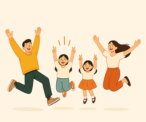 전신 여자 남자 행복 어린이 일러스트 가족 웃음 소녀 여러명 성인 점프 화목 만세 브이 국내일러스트 AI파일 감정 다수 컨셉 관계 모션 표정 사람 손짓 파일형식 벡터