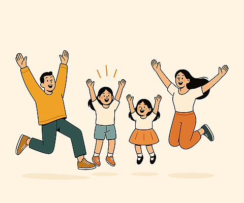 전신 여자 남자 행복 어린이 일러스트 가족 웃음 소녀 여러명 성인 점프 화목 만세 국내일러스트 AI파일 감정 다수 컨셉 관계 모션 표정 사람 파일형식 벡터