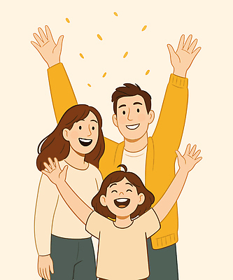 여자 남자 행복 어린이 일러스트 가족 웃음 소녀 상반신 성인 세명 화목 만세 꽃가루 국내일러스트 AI파일 감정 컨셉 관계 모션 표정 사람 가루 파일형식 벡터