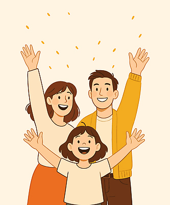 여자 남자 행복 어린이 일러스트 가족 웃음 소녀 상반신 성인 세명 화목 만세 꽃가루 국내일러스트 AI파일 감정 컨셉 관계 모션 표정 사람 가루 파일형식 벡터