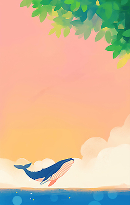 JPG 구름 바다 분홍색 일러스트 하늘 나뭇잎 사람없음 신비 고래 보케 몽환 국내일러스트 AI일러스트 AI콘텐츠 자연요소 컬러 컨셉 잎 포유류 수중동물 파일형식