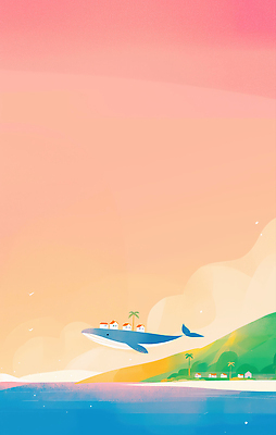 JPG 구름 바다 분홍색 섬 일러스트 하늘 주택 사람없음 야자수 신비 고래 몽환 국내일러스트 AI일러스트 AI콘텐츠 자연요소 나무 컬러 컨셉 포유류 건물 수중동물 파일형식