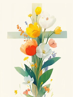 JPG 십자가 잎 일러스트 사람없음 초록색 꽃봉오리 유화 국내일러스트 AI일러스트 AI콘텐츠 식물 꽃 컬러 미술 파일형식