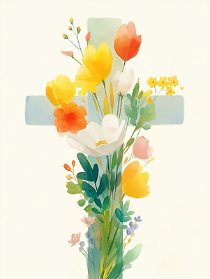 JPG 십자가 잎 일러스트 사람없음 초록색 꽃봉오리 유화 국내일러스트 AI일러스트 AI콘텐츠 식물 꽃 컬러 미술 파일형식