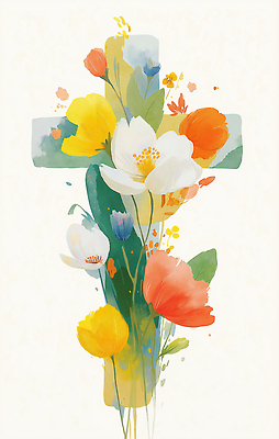 JPG 십자가 잎 일러스트 사람없음 초록색 꽃봉오리 유화 국내일러스트 AI일러스트 AI콘텐츠 식물 꽃 컬러 미술 파일형식