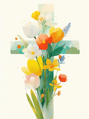 JPG 십자가 잎 일러스트 사람없음 초록색 꽃봉오리 유화 국내일러스트 AI일러스트 AI콘텐츠 식물 꽃 컬러 미술 파일형식