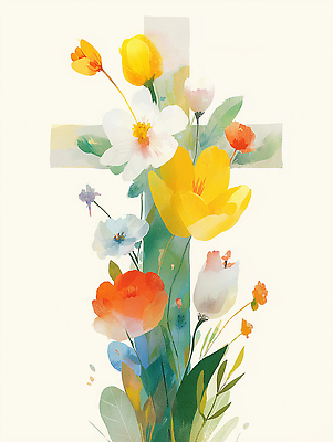 JPG 십자가 잎 일러스트 사람없음 초록색 꽃봉오리 유화 국내일러스트 AI일러스트 AI콘텐츠 식물 꽃 컬러 미술 파일형식