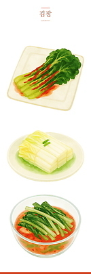 PSD 일러스트 반찬 사람없음 세트 백김치 파김치 열무김치 갓김치 국내일러스트 음식 김치 파일형식