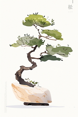 PSD 일러스트 수채화 사람없음 돌_바위 소나무 받침대 산수화 소나무송 국내일러스트 나무 한자 동양화 파일형식