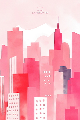 PSD 분홍색 일러스트 수채화 풍경 사람없음 도시 빌딩숲 국내일러스트 컬러 빌딩 파일형식