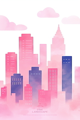PSD 구름 분홍색 일러스트 수채화 풍경 사람없음 도시 빌딩숲 국내일러스트 자연요소 컬러 빌딩 파일형식