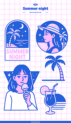 여자 스티커 일러스트 밤하늘 빨대 미소 들기 상반신 성인 두명 여름휴가 반짝임 세트 야자수 보라색 달 칵테일 칵테일잔 비치모자 콘아이스크림 레몬장식 밤바다 엘리먼트 여름밤 성인여자만 키치 국내일러스트 AI파일 자연요소 나무 모자_잡화 바다 컬러 컨셉 술잔 모션 하늘 휴가 아이스크림 주류 표정 사람 장식 여름 야간 레몬 여자만 성인만 파일형식 벡터 여름_계절