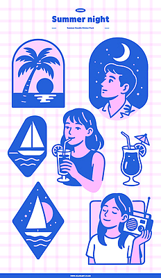 여자 남자 스티커 일러스트 밤하늘 빨대 미소 들기 상반신 성인 세명 여름휴가 세트 야자수 눈감음 보라색 일몰 음악감상 듣기 올려보기 마시기 달 칵테일 라디오 칵테일잔 돗단배 레몬장식 밤바다 엘리먼트 여름밤 종이우산 성인만 키치 국내일러스트 AI파일 자연요소 나무 바다 컬러 컨셉 배_교통 술잔 우산 모션 하늘 휴가 주류 표정 사람 장식 여름 전자제품 노을 감상 야간 레몬 파일형식 벡터 여름_계절